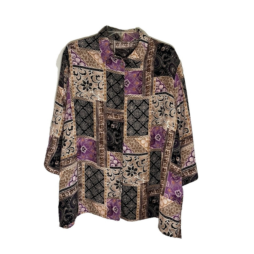 Vintage Floral Patchwork Shirt XL Colorful Boho Indie Folk Artsy 1980s‎ Festival